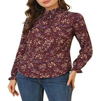 Chilipiruri unice femei Smocked ciufulit gât Maneca lunga florale Vintage top bluza