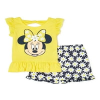 Minnie Mouse Toddler Fata Flutter Maneca Zburli Top & Daisy Pantaloni Scurți Costum Set, 2 Piese
