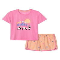 Set de pijamale poli pentru bebeluși și copii mici Wonder Nation, 2 piese, dimensiuni 12M-5T