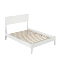 Cadru de pat cu platformă din lemn cu profil redus Orlando, cu tăblie de panou, alb