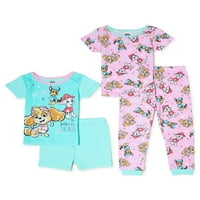 Tricou Paw Patrol Baby and Toddler Girl, set de pijamale scurte și pantaloni, 4 Piese, dimensiuni 12M-4T