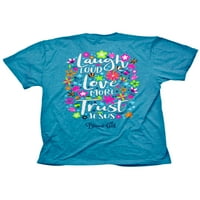 Binecuvântat Fata T-Shirt pentru femei râde tare dragoste mai multă încredere în Isus imprimate, mare turcoaz Heather