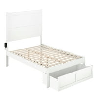 NoHo 14 cadru de pat cu platformă din lemn complet cu depozitare sertar pentru picioare, alb