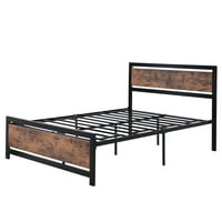 Pat cu platformă completă Aukfa cu tablă din Metal și lemn - cadru metalic pentru pat complet-negru