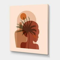 Abstract fată drăguță portret și tropicale Palm Leaf pictura panza arta Print