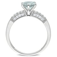 Miabella femei Carat Aquamarine Carat diamant 10kt aur alb inel de logodna