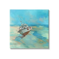 Stupell Low Tide Barca Plaja Shore Peisaj Pictura Galerie Înfășurat Panza Imprimare Perete Arta