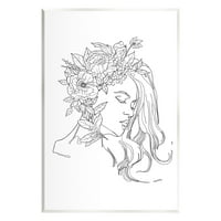 Stupell Industries Femeie față flori înflorite detaliate Desen Linie artă grafică artă Neîncadrată imprimare artă de perete, Design