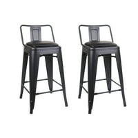 Design Group scaun metalic cu spate scăzut scaun cu piele vegană, negru, Set de 2