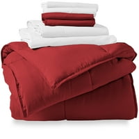 Bare Home microfibră pat roșu și alb din 7 piese într-o pungă, plin
