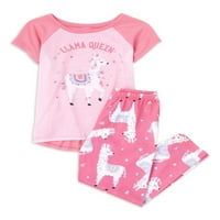Set de pijama din 2 piese Llama Cu mânecă scurtă pentru copii, dimensiuni 4-16