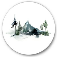 Designart 'Pădurea minimalistă de brad și munții de iarnă II' Modern Circle Metal Wall Art-Disc de 29