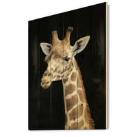 Designart 'Portret de aproape al unei girafe pe negru III' imprimeu de fermă pe lemn Natural de pin