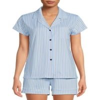 Wonder femei și femei Plus imprimate maneca scurta Notch guler pantaloni scurți Set, 2 piese