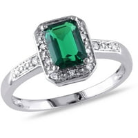 Carat T. G. W. Emerald-Cut creat smarald și diamant-Accent 10kt Aur Alb Halo Cocktail inel