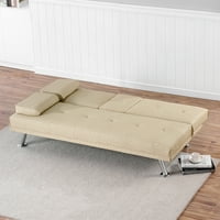 Canapea extensibilă Convertibilă Futon din piele Aukfa pentru birou la domiciliu, Suporturi pentru pahare Twin Size, Bej