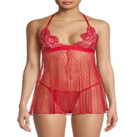 Cosmo Style de Cosmopolitan femei Baby Doll Lace Chemise cu G-String Set, 2 piese