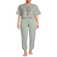 Set de tricouri și Joggers Grayson Social pentru femei și femei Plus Size Graphic Sleep, 2 piese