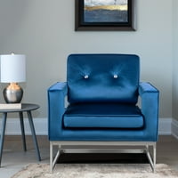 Design Group Blue Velvet Club Accent scaun cu bază din oțel argintiu pentru camera de zi dormitor