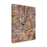 Marcă comercială Artă Plastică 'Detroit Michigan City Map II' artă pe pânză de Michael Tompsett