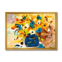 Designart 'un buchet de flori VIbrant în albastru și galben' imprimare tradițională de artă încadrată