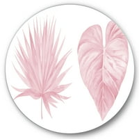 Designart 'Tropical roz acuarelă frunze pe alb II' Shabby Chic cerc metal perete Art-Disc de 23