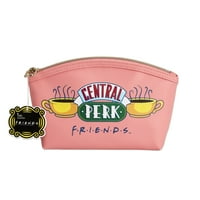 Friends by Conair clutch de machiaj rotund din PVC cu fermoar cu Logo Central Perk, Roz