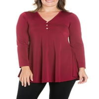 Comfort Apparel femei Plus Dimensiune ars Maneca lunga Henley tunica Top