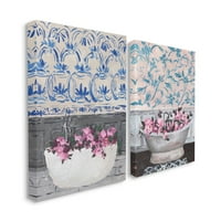 Stupell Industries flori în cadă de baie Roz Albastru design interior pânză artă de perete de Melissa Wang