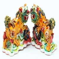 Feng Shui pereche de colorat Fu Foo câine Guardian Leu statuie figurina cadou SSR351