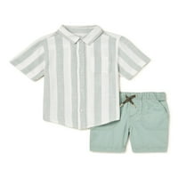 Wonder Nation Baby Boy și Toddler Boy cămașă cu mânecă scurtă și pantaloni scurți set de ținute, 2 piese, 12M-5T