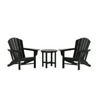 Grădină 3 piese Patio Adirondack scaun cu Set rotund de masă laterală accent, negru