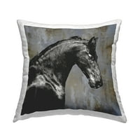 Stupell Industries maiestuos armăsar negru cal faunei sălbatice portret design de Melonie Miller arunca perna