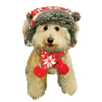 Fetchwear roșu și gri Fulg De Nea Fleece Trapper pălărie și eșarfă Set Forn Dogs, XS S
