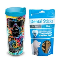 Tervis proiect Paws Tie Dye Dog cu ochelari de soare OZ pahar cu capac turcoaz cu bastoane dentare Minis