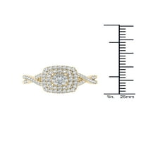 Carat TW diamant 10kt Aur Galben perna-forma dublu Halo inel de logodna
