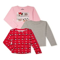 Tricouri grafice și solide pentru fete Minnie Mouse cu mâneci lungi, Pachet 3, mărimi 4-și Plus