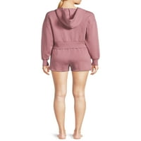 Wild Skye pentru femei Junior' Fleece Cropped Hoodie & Shorts Lounge Set, 2 piese