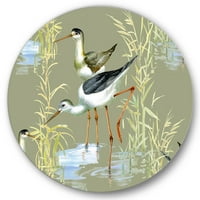 Designart 'Herons păsări în apa gri' Farmhouse Circle Metal Wall Art-Disc de 11