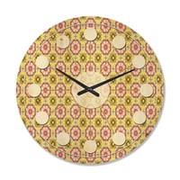 Designart' roșu și galben retro etnice caleidoscop design ' mijlocul secolului moderne lemn ceas de perete