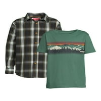 Wrangler Boys cămașă cu mânecă lungă și tricou grafic cu mânecă scurtă, pachet 2, mărimi 4 - & Husky