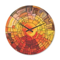 Designart 'întoarcerea vitraliilor roșu și galben' ceas de perete Modern din lemn