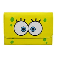 Portofel Nickelodeon pentru femei cu cataramă, pliabil, SpongeBob Squarepants Eyes Close Up, galben, piele vegană