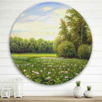 Designart 'Spring Trees By the Flowers and Meadows' Country Circle Metal Wall Art-Disc de 23