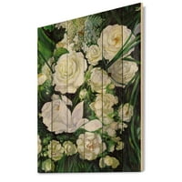 Designart 'buchet de trandafiri albi cu frunze verzi' Imprimeu Traditional pe lemn Natural de pin