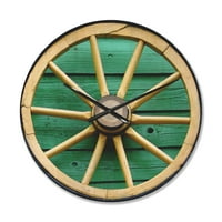 Designart 'roată de vagon Vintage pe lemn turcoaz' ceas de perete din lemn de fermă