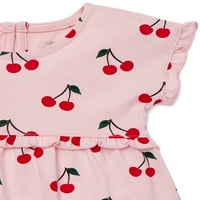 Wonder Nation Baby Girls rochie tricotată cu imprimeu cireș și husă pentru scutece, Set Din 2 piese