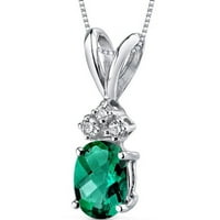 0. ct formă ovală Verde creat smarald și diamant pandantiv din aur alb 14K, 18