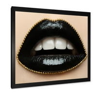 Designart 'Buze De Femeie Cu Ruj Negru Și Un Lanț De Aur' Imprimeu Modern De Artă Încadrată