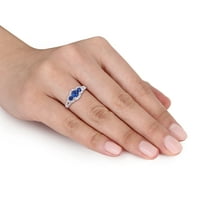 Miabella femei Carat T. G. W. safir albastru și Carat T. W. diamant 10kt Aur Alb 3-Piatra inel